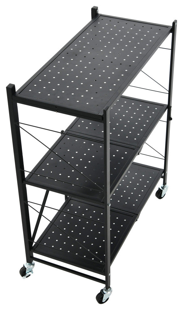 Metal 3-Tier Foldable Utility Rack, Black