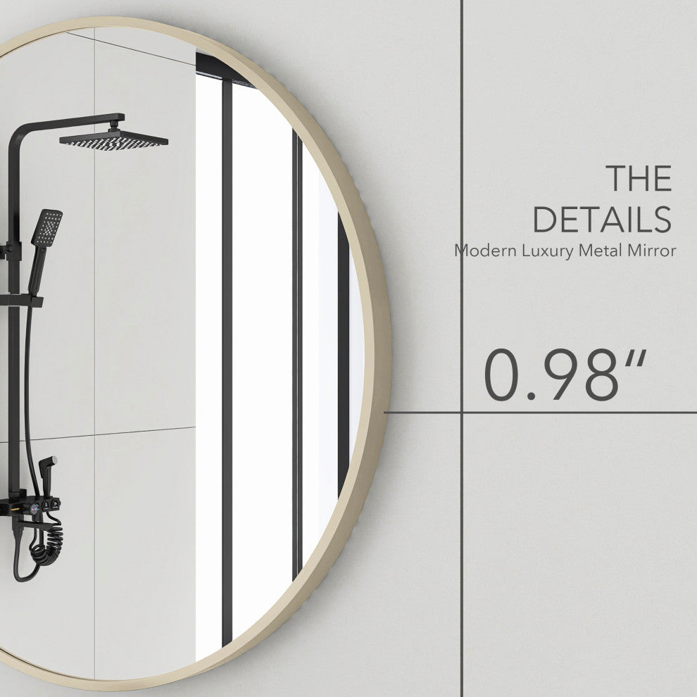 20" Round Framed Wall Mounted Bathroom Vanity Mirror, Light Gold
