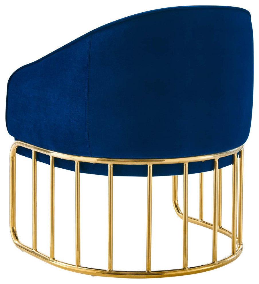 Armchair Accent Chair, Blue Navy, Velvet, Modern, Mid Century Hotel Lounge Cafe