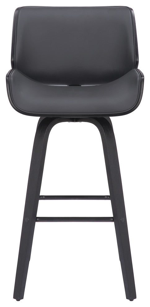 Tyler 30" Bar Height Swivel Grey Faux Leather and Black Wood Bar Stool
