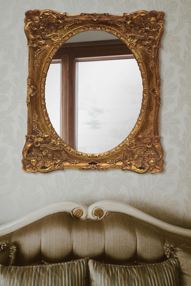 11"x13" Classic Baroque Style Rectangular Mirror With Antique Gold Finish