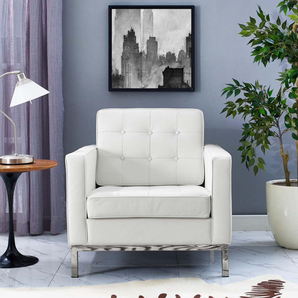Modern Cream White Loft Leather Armchair