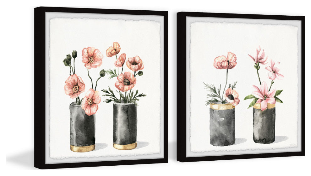 Vase With Gold Lining Diptych, Set of 2, 32x32 Panels
