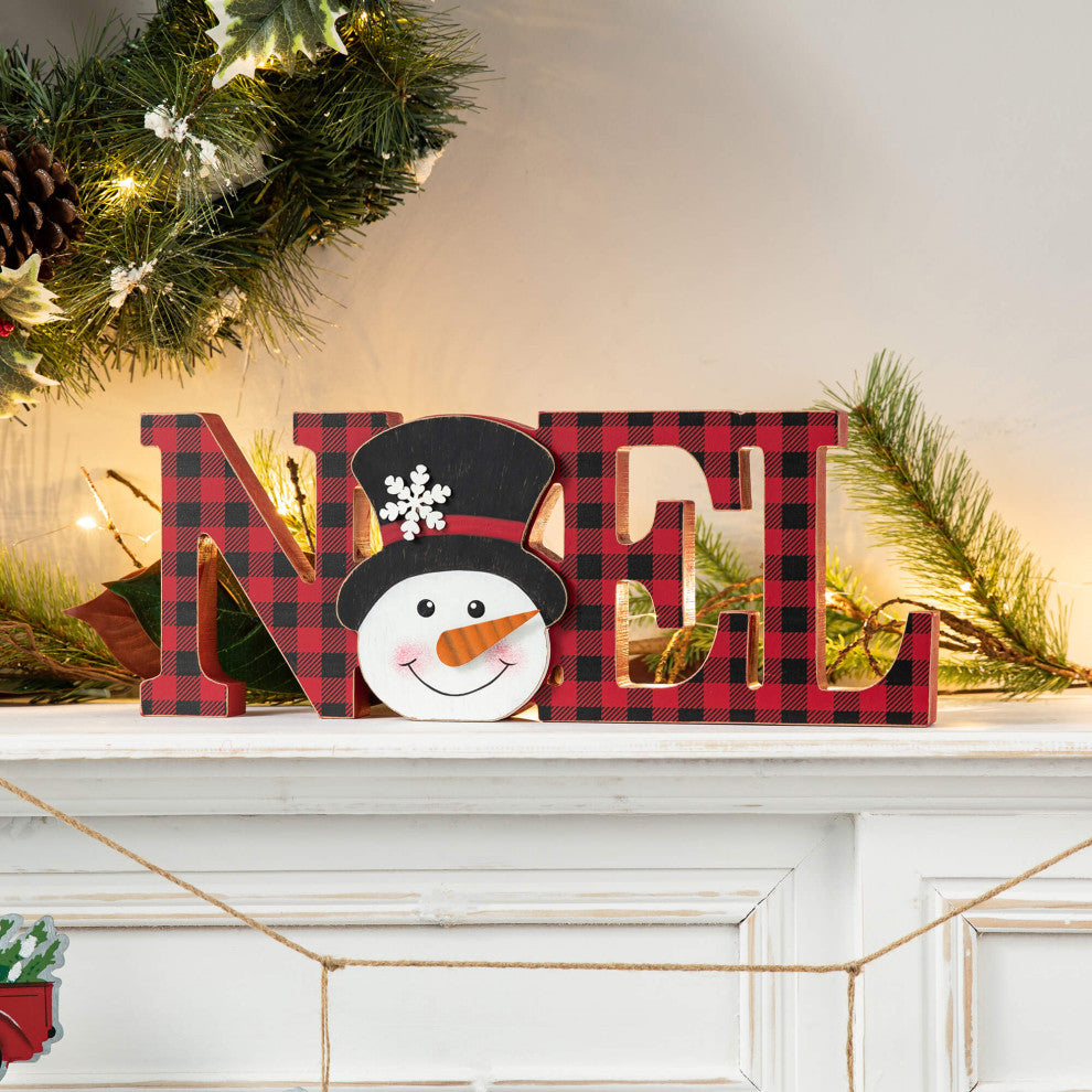 Wooden Christmas Centerpiece Table Decor, "Joy "& "Noel"