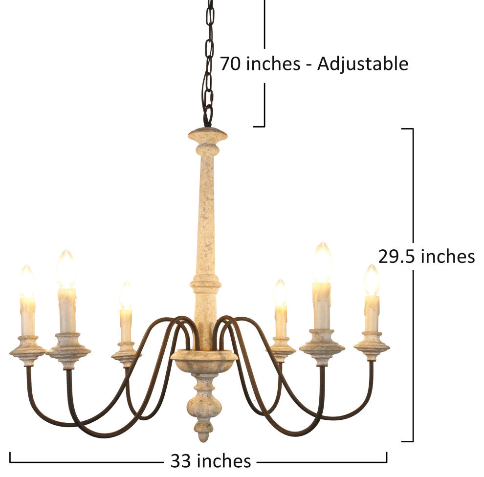 6 Light Candle Style Classic chandelier With Wood Accents