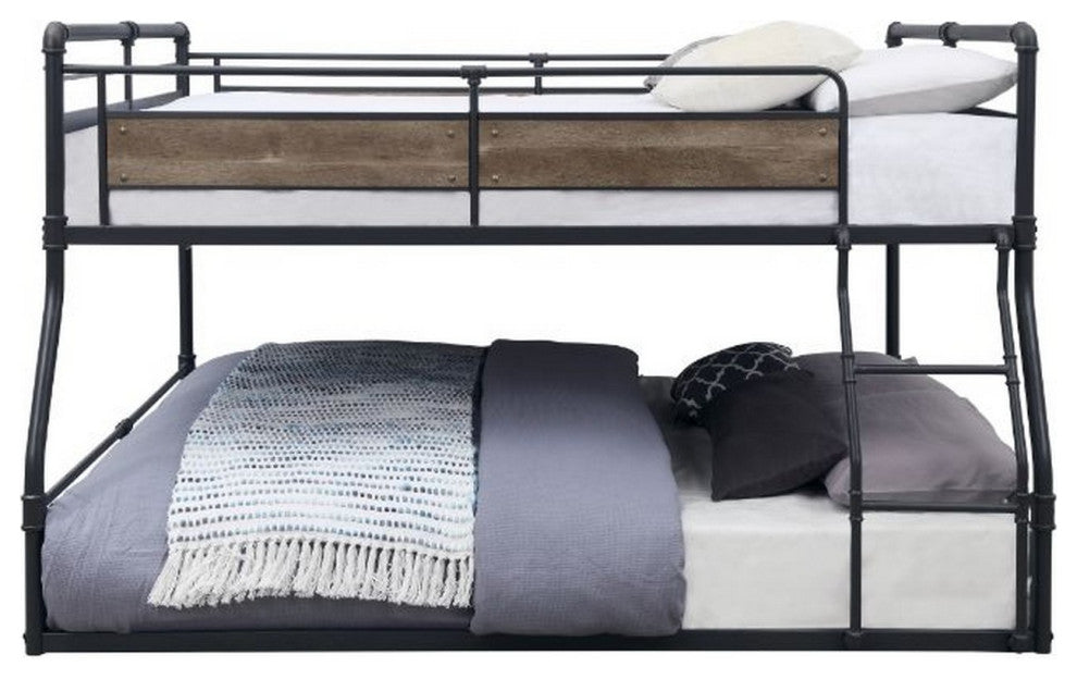 Benzara BM261731 Full Over Queen Bunk Bed With Tubular Metal Frame, Dark Bronze