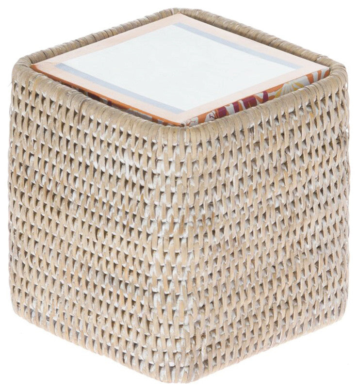 La Jolla Rattan Square Tissue Box Cover, White-Wash