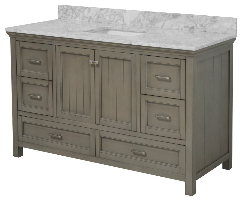 Paige 60" Bathroom Vanity, Weathered Gray, Carrara Marble, Single Sink