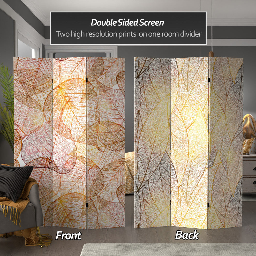 6' Tall Double Sided Ethereal Leaves Canvas Room Divider