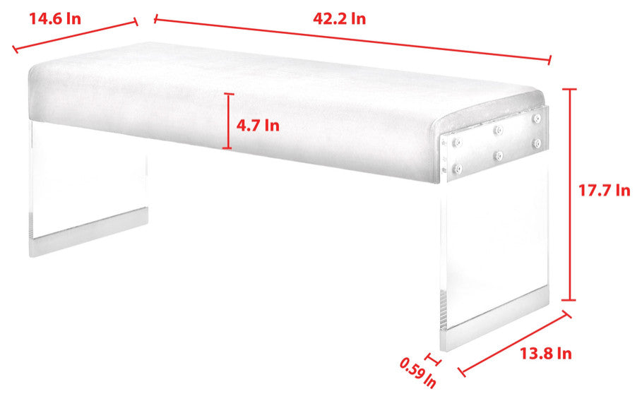 42" Fuchsia And Clear Upholstered Velvet Bench