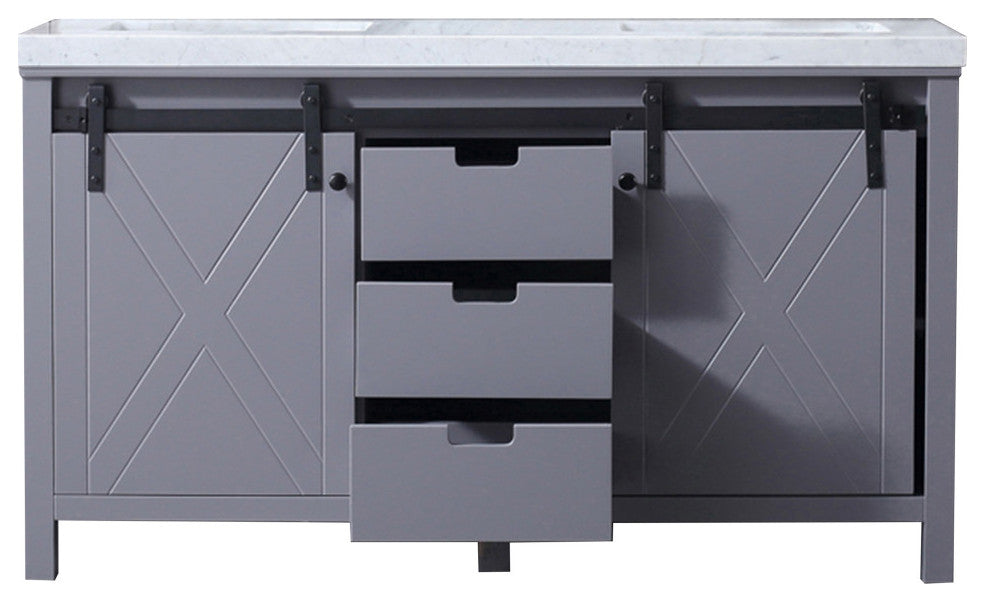 Marsyas 60" Dark Gray Double Bath Vanity Cabinet Carrara Marble Top Square Sinks