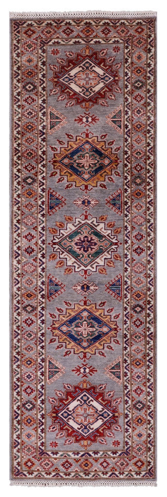 2' 8" X 8' 7" Runner Geometric Super Kazak Handmade Rug Q10368