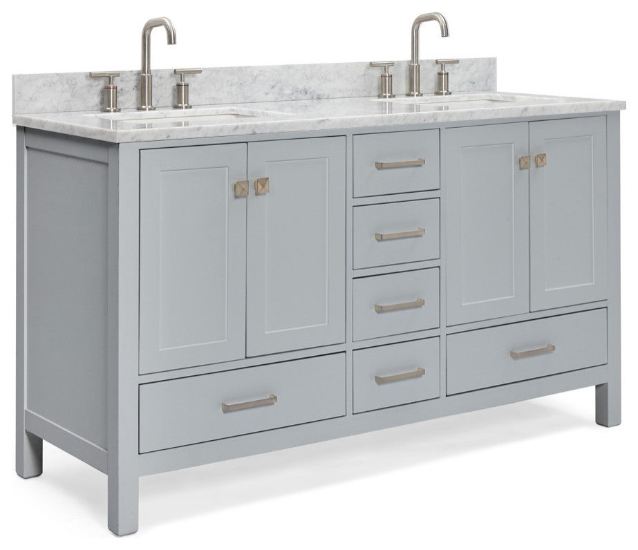 ARIEL Cambridge 61" Rectangle Sinks Bath Vanity Carrara Marble