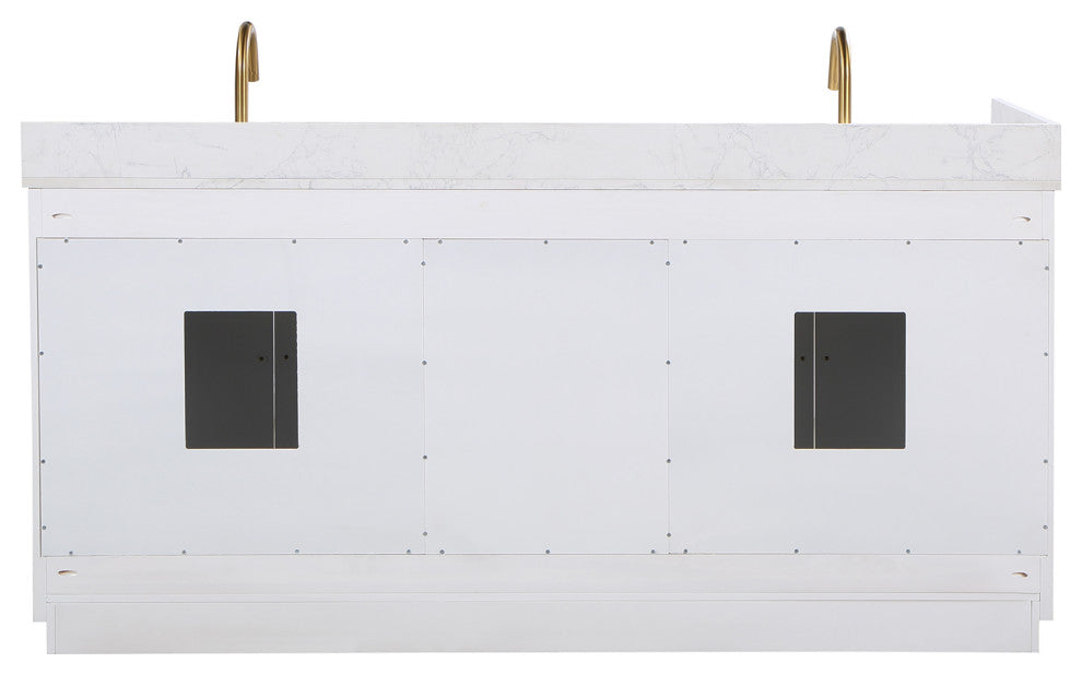 Gavino Vanity With Grain White Composite Stone Top, White/Brushed Gold, 72", No Mirror