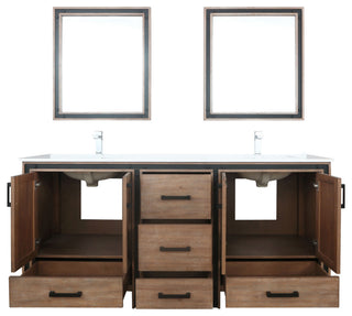 Ziva 72 Barnwood DB Vanity, Cultured Marble Top, Square Sink, 30 Mirrors, Faucet