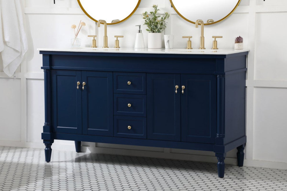 Lewis 60" Double Bathroom Vanity, Blue