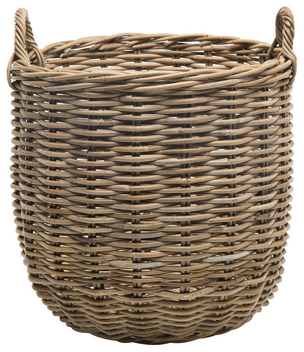 Rattan Kobo Round Storage Basket, Gray-Brown