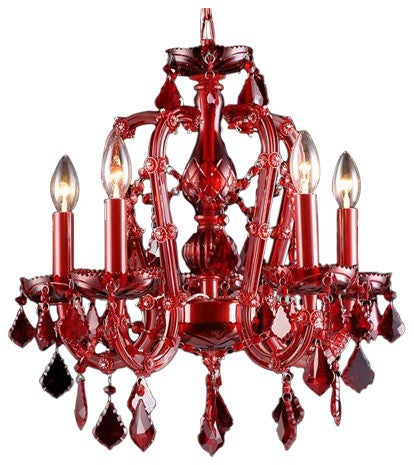 Avenue Lighting 5-Light Mini Crystal Chandelier, Red
