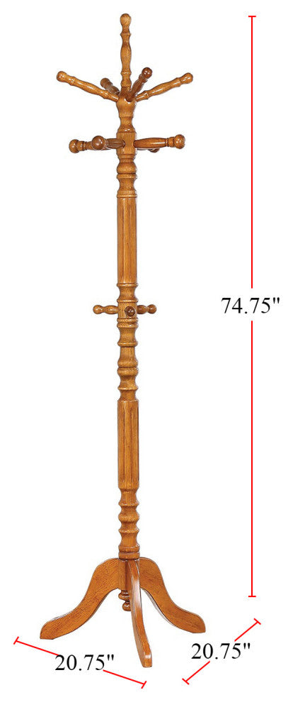 Wood Coat Rack with 11 Hooks, Tobacco
