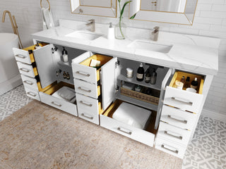 Malibu 84 Double Sink Bath Vanity in White  2" Carrara Marble