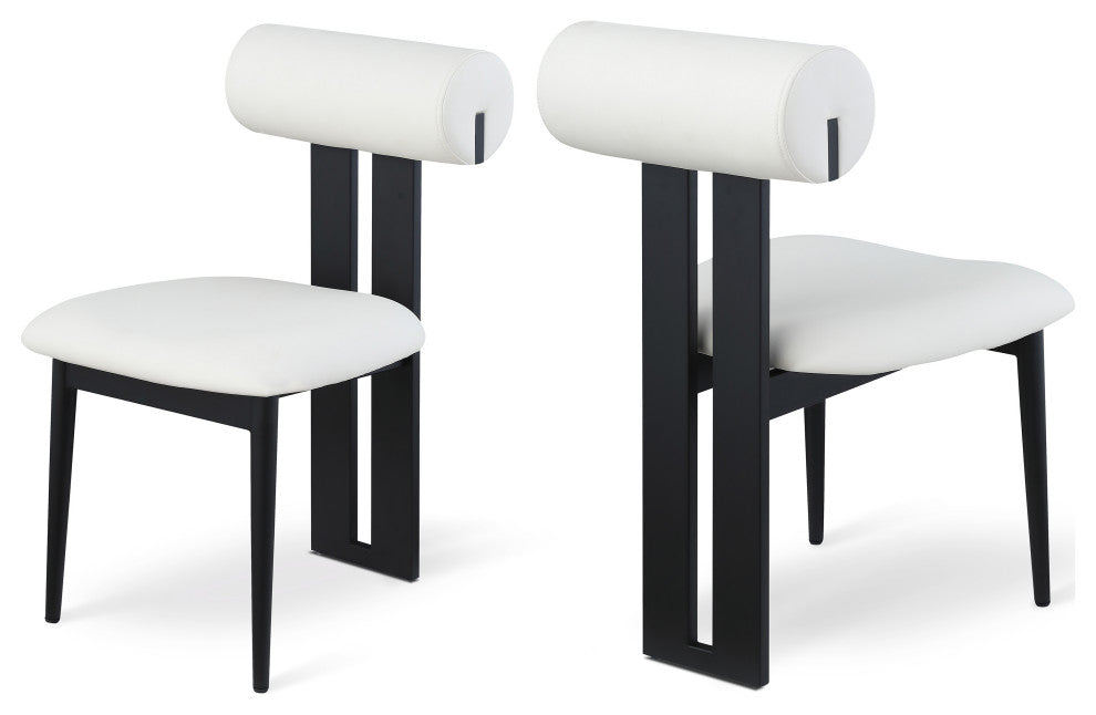 Dario Upholstered Dining Chair, Set of 2, Cream, Vegan Leather, Matte Black