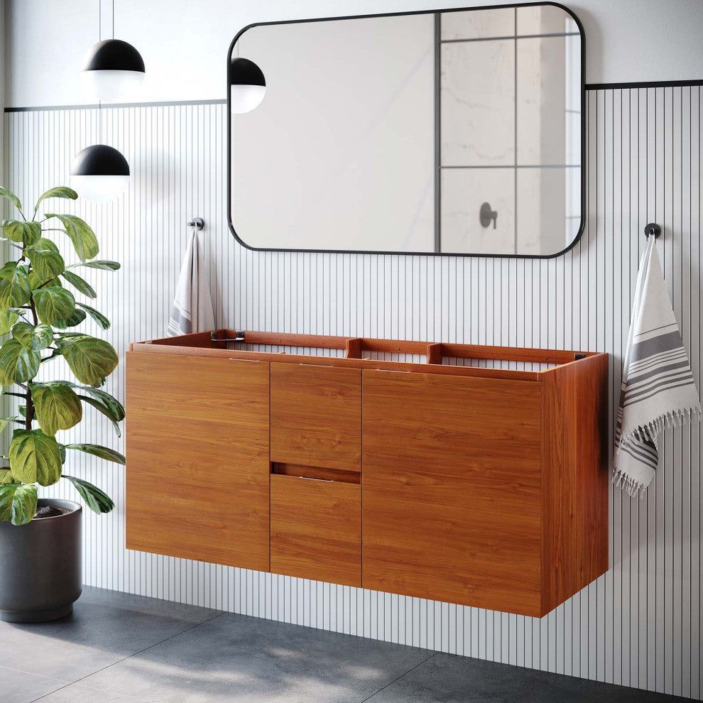 Scenic 48" Double Wall-Mount Bathroom Vanity Cabinet, Cherry Walnut