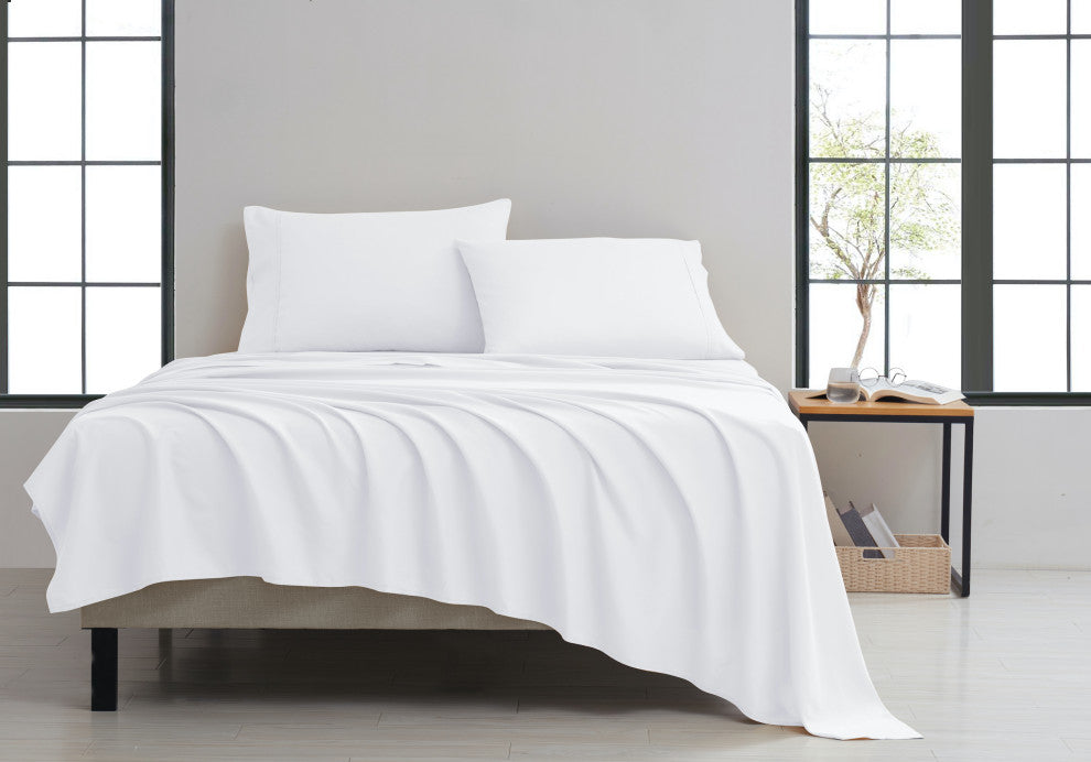 Kathy Ireland 4 Piece Brushed Microfiber Sheet Set, White, Queen