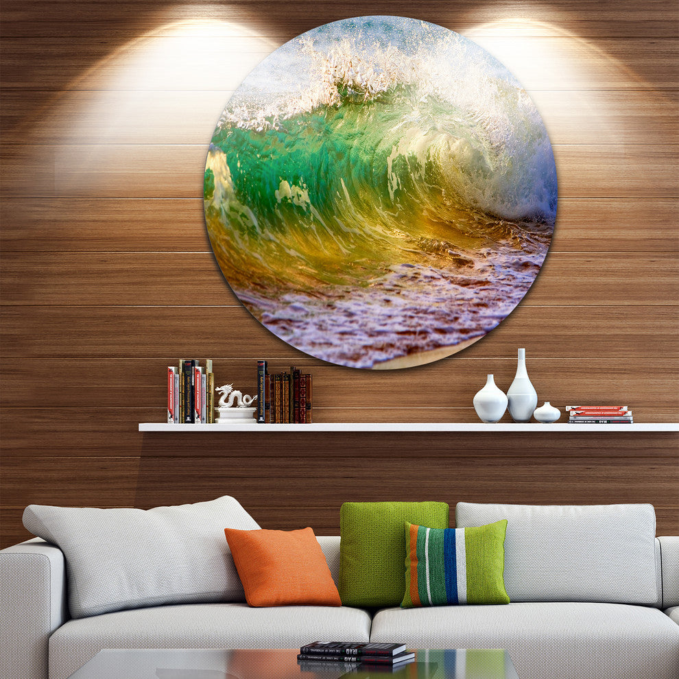 Ocean Turning Green, Seascape Disc Metal Wall Art, 36"