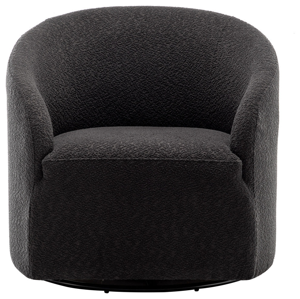 32" Wide Boucle Upholstered Swivel Barrel Chair, Dark Gray