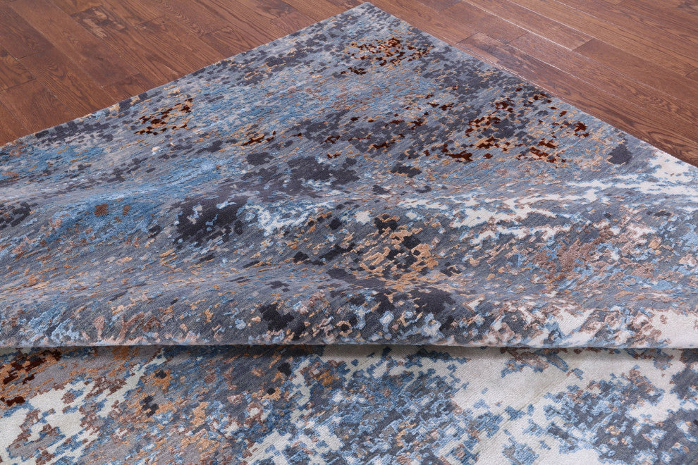 8' 11" X 12' 0" Abstract Wool and Silk Hand Knotted Rug Q6231