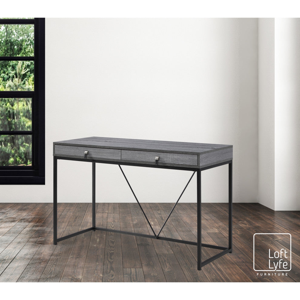 Loft Lyfe Marielle Desk, 2 Storage Drawers, Gray/Black