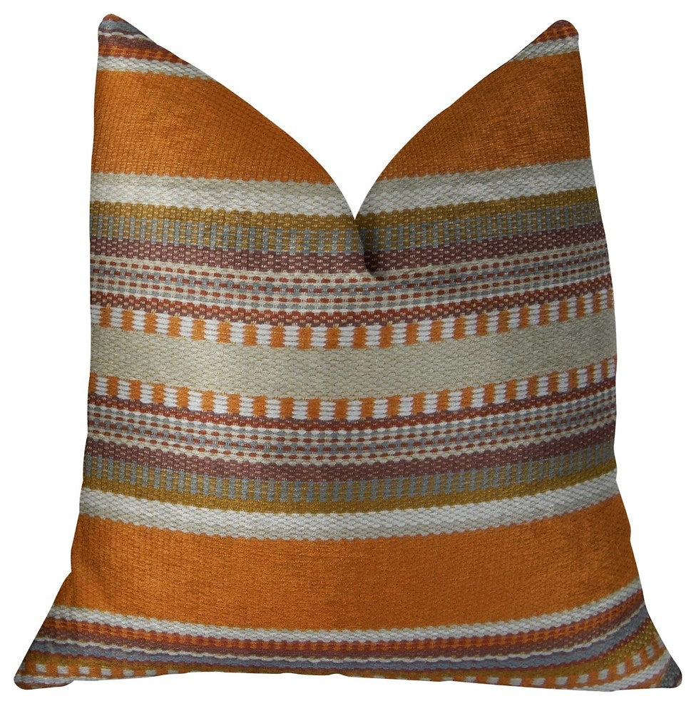 South Shore Amber Orange Olive and Cream Handmade Luxury Pillow, 20"x30" Queen