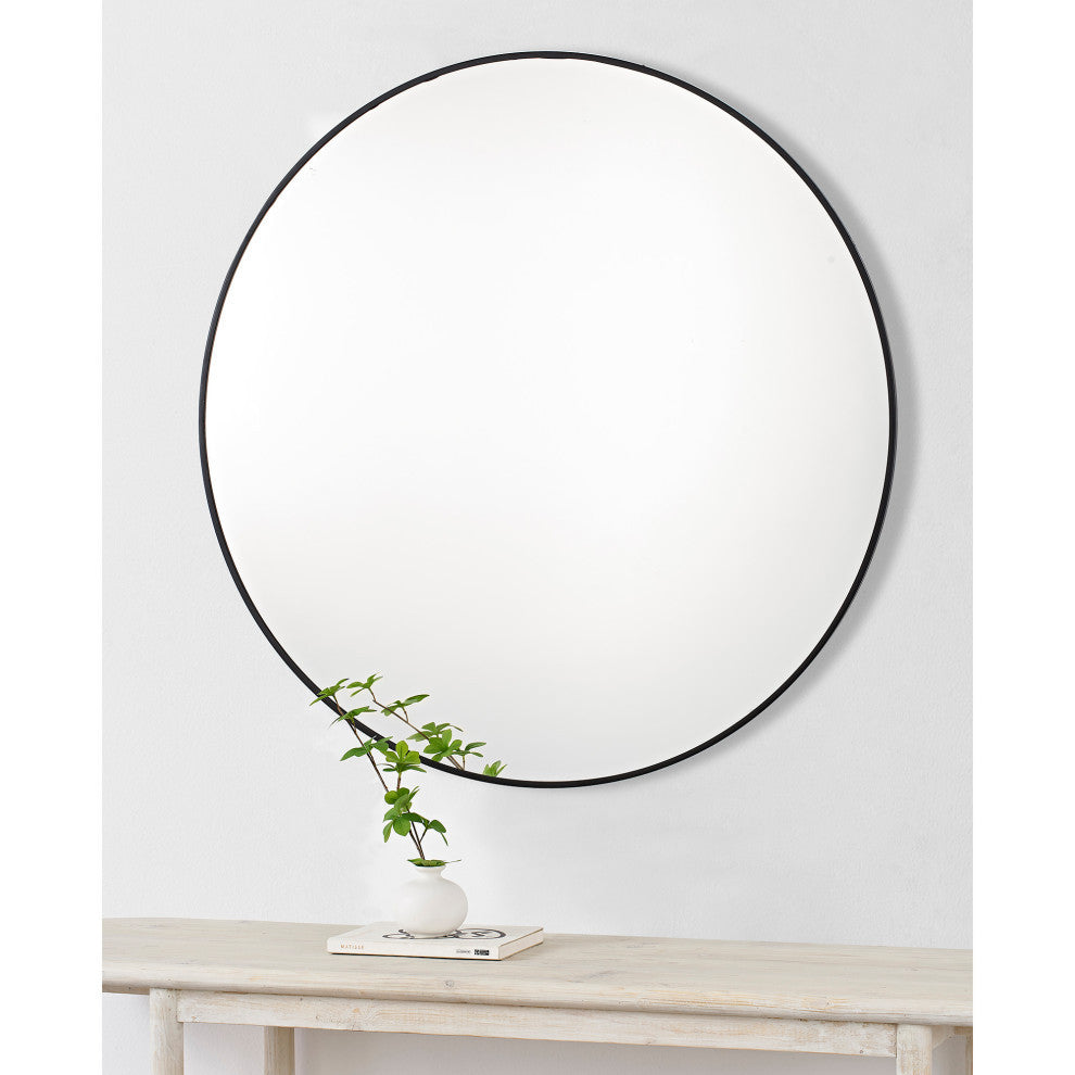 Posadas 36" Round Iron Matte Black Framed Wall Mirror
