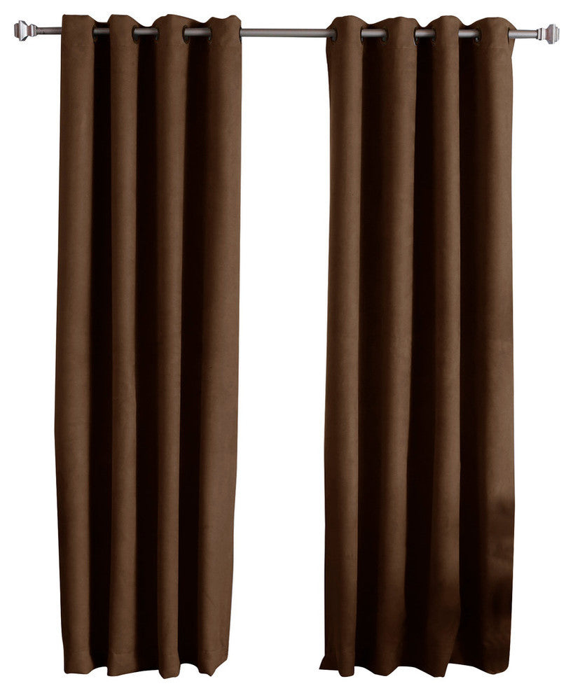 Suede Grommet Thermal Insulated Blackout Curtains, Pair, Chocolate