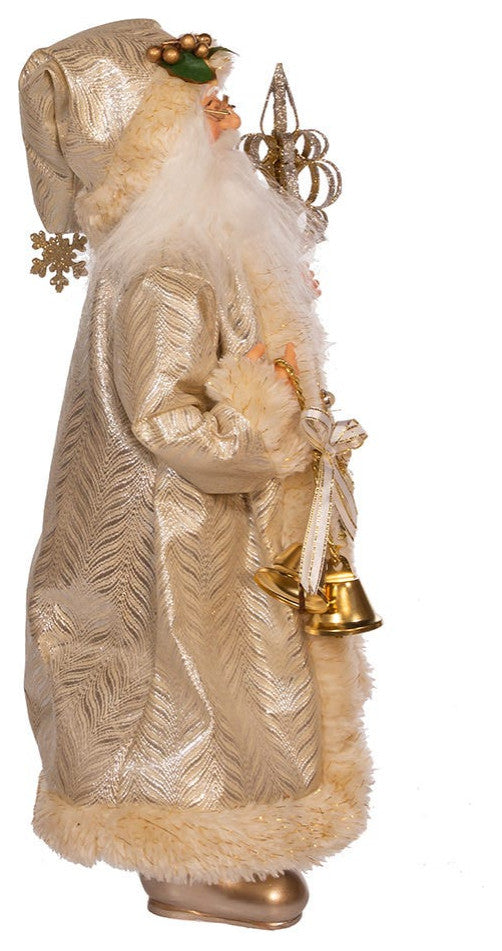 17" Light Gold Santa, Staff and Bells