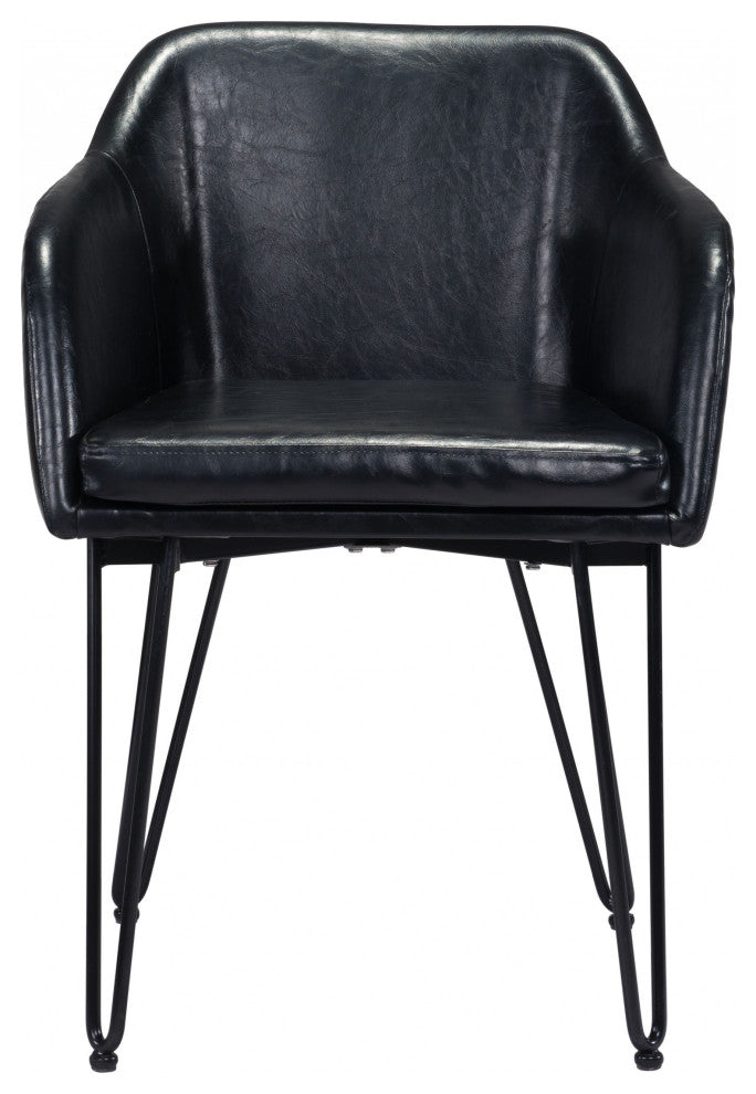 Set of Two Vintage Black Faux Leather Dining Chairs