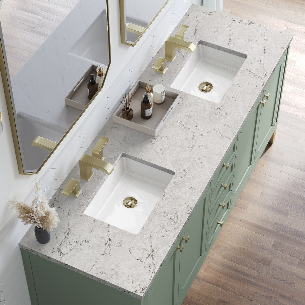 Chicago 72" Double Vanity, Smokey Celadon, Eternal Jasmine Pearl Quartz