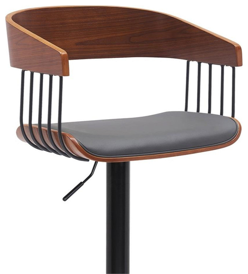 Armen Living Larisa 33" Adjustable Faux Leather & Wood Bar Stool in Gray/Walnut