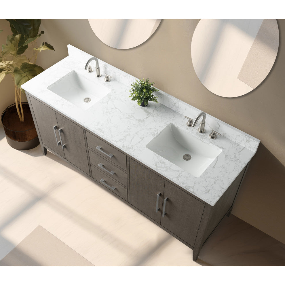 Vanity Art Bathroom Vanity With Sink, Driftwood Gray, 72", Double Sink, Brushed Nickel