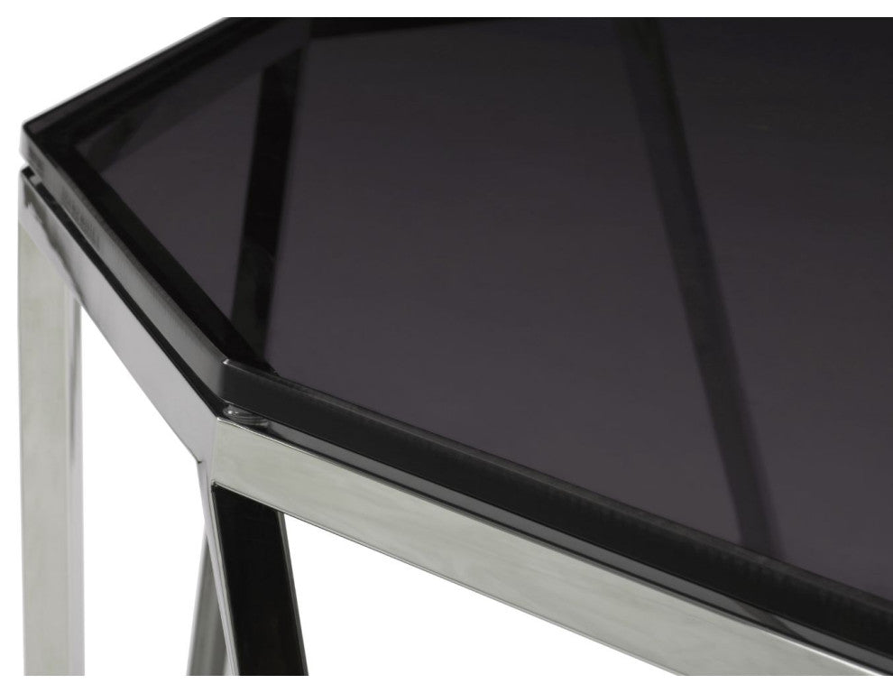 Modus Aria Smoked Glass and Polished Stainless Steel Console Tbl - Multi