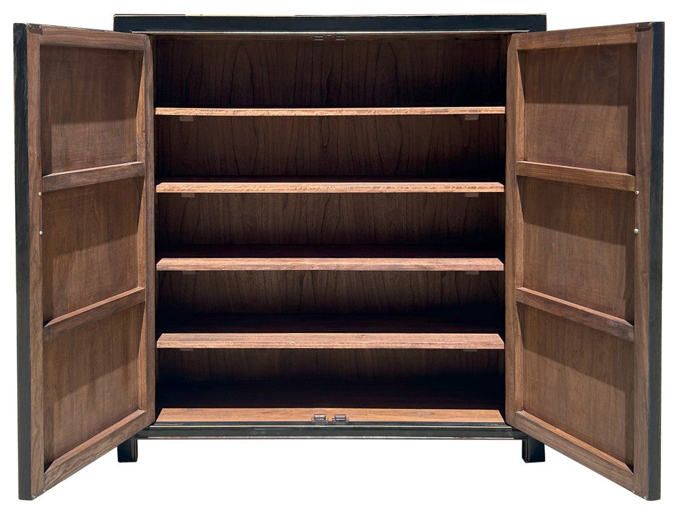 Black Lacquer Zodiac Moon Face Hardware Credenza Storage Cabinet