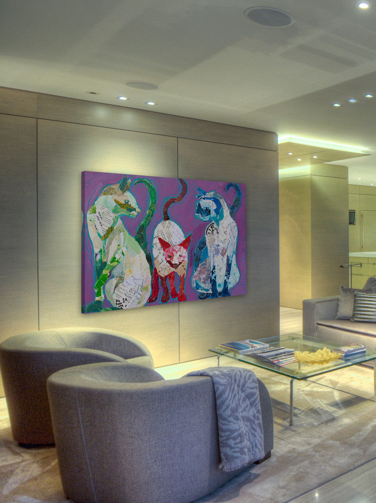 "Trois Chats" Painting Print on Wrapped Canvas, 60x40