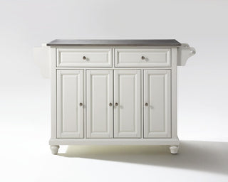 Cambridge Stainless Steel Top Kitchen Island, White Finish