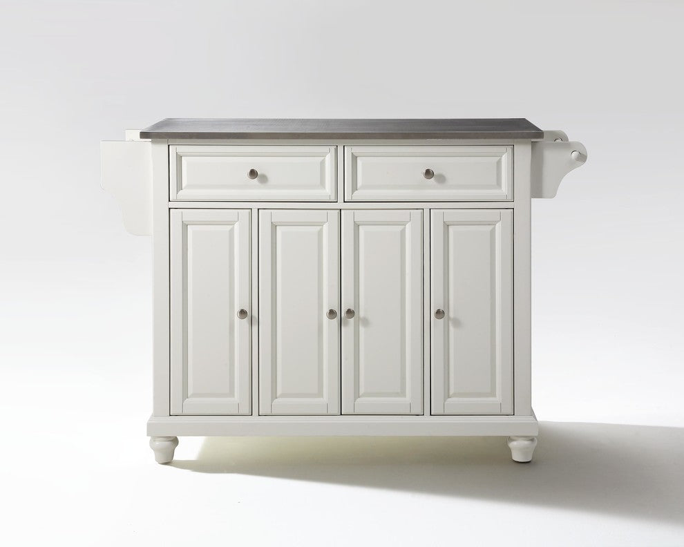 Cambridge Stainless Steel Top Kitchen Island, White Finish