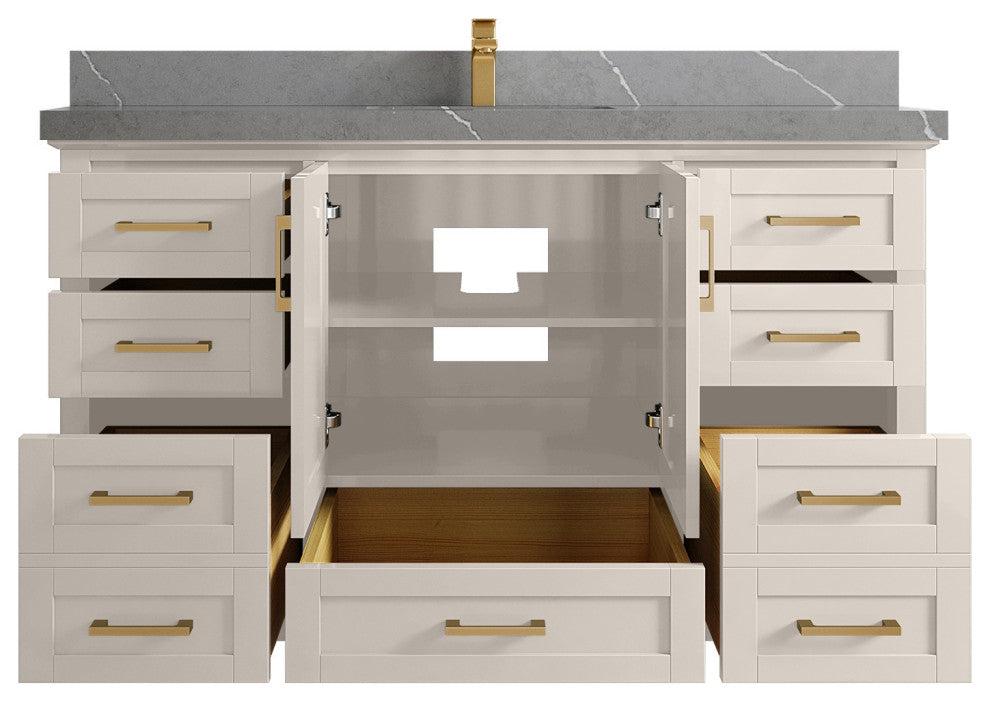 Boston 60" Single Bathroom Vanity in Fine Grain 2" Piatra Gray