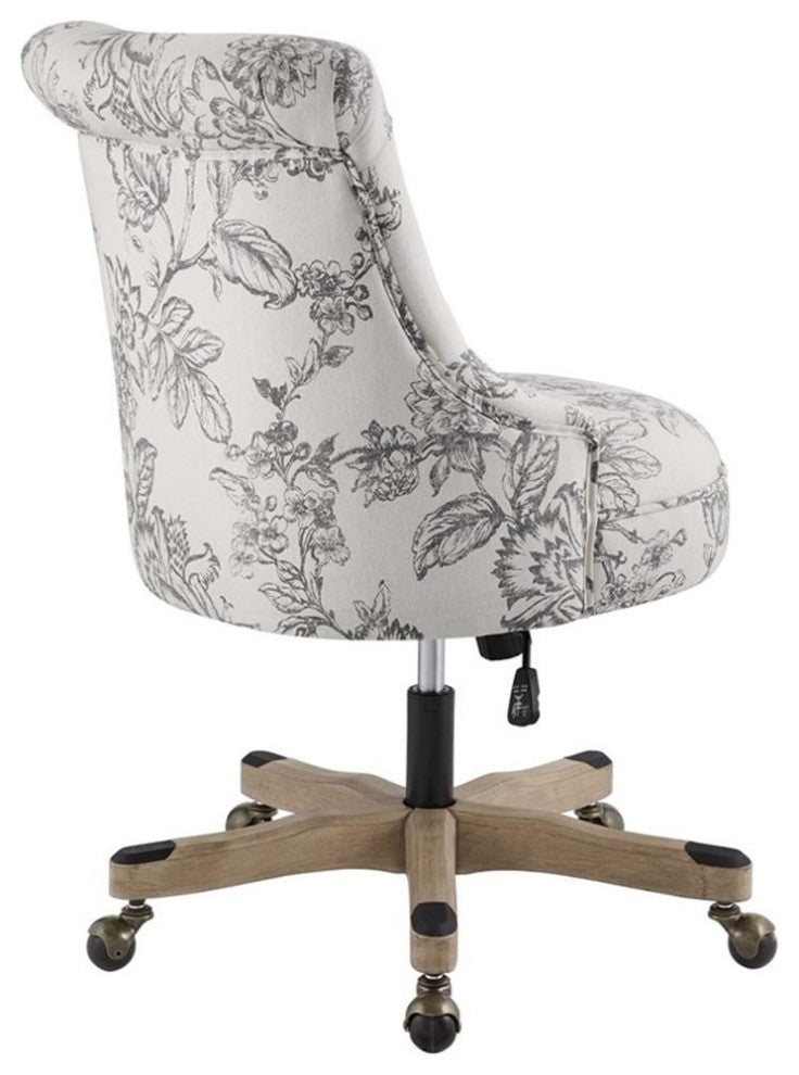 Riverbay Furniture Rolling Fabric & Wood Swivel Office Chair in Gray/Natural