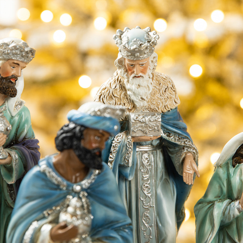 12-Piece Deluxe Blue Resin Nativity Figurine Set