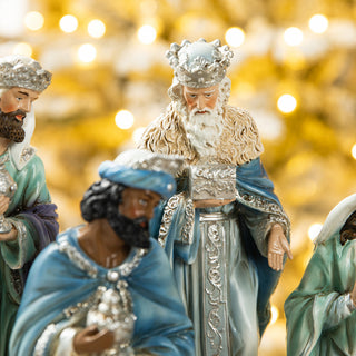 12-Piece Deluxe Blue Resin Nativity Figurine Set