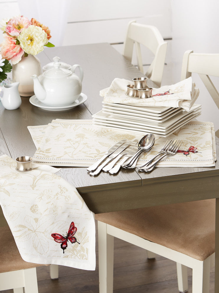 Botanical Butterfly Embroidered Placemat Set of 6