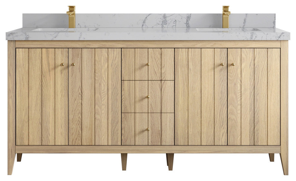 Atlanta Oak 72" Double Sink Bath Vanity, White 2" Venatino Quartz